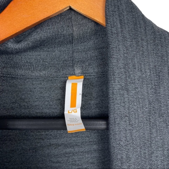 Lucy Yoga Button Front Cardigan Waterfall Charcoal Gray Large - Picture 3 of 8